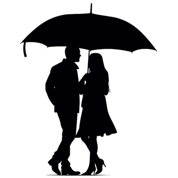 Sweet couple silhouette under the umbrella