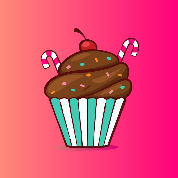 Sweet cupcake illustration in chocolate flavor