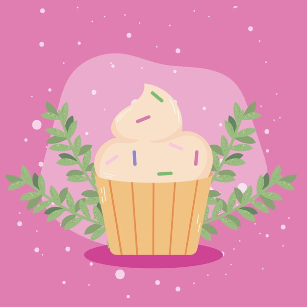 Sweet cupcake and leafs