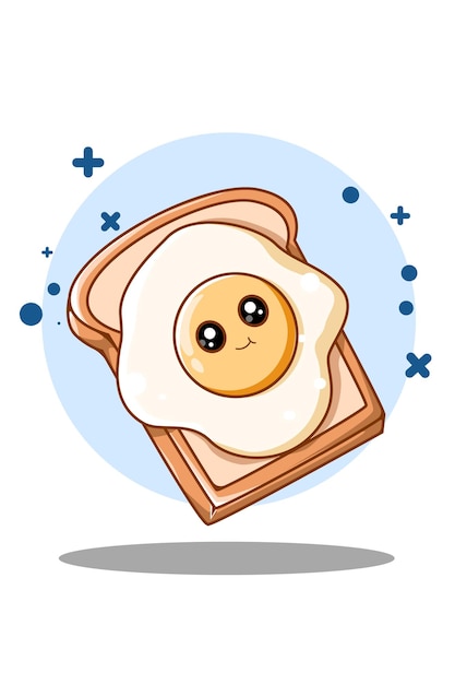 Sweet and cute bread with egg cartoon illustration