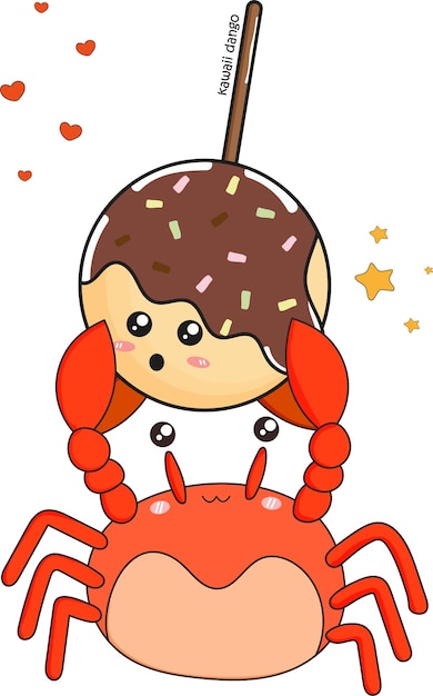 Vector sweet dango and cute crab in the style of kawaii