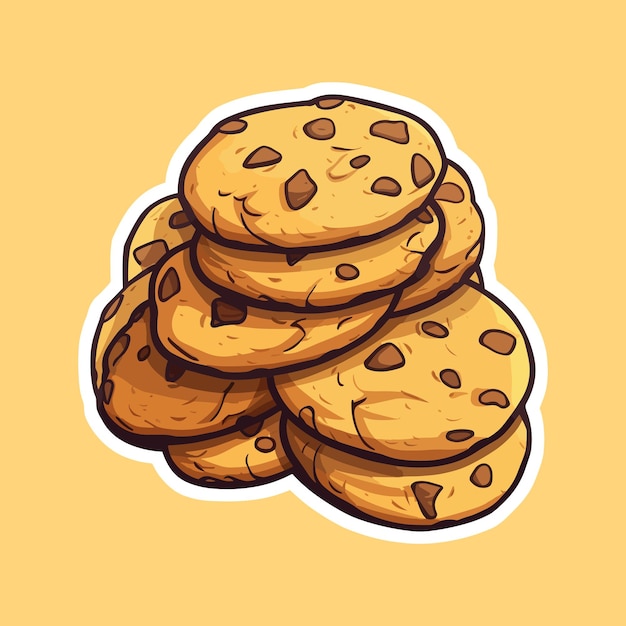 Sweet delicious chocolate chip cookie sticker hand drawn concept