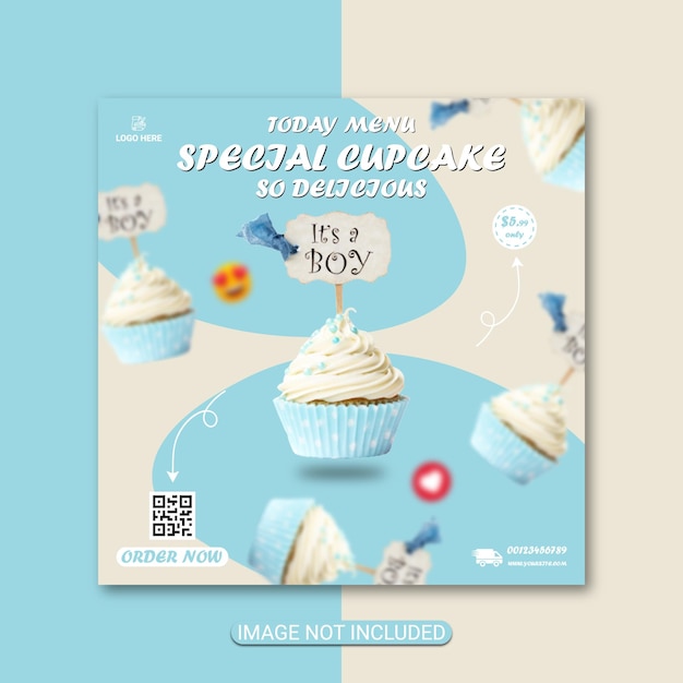 Design del modello di volantino per cupcake dolce e delizioso vettore premium