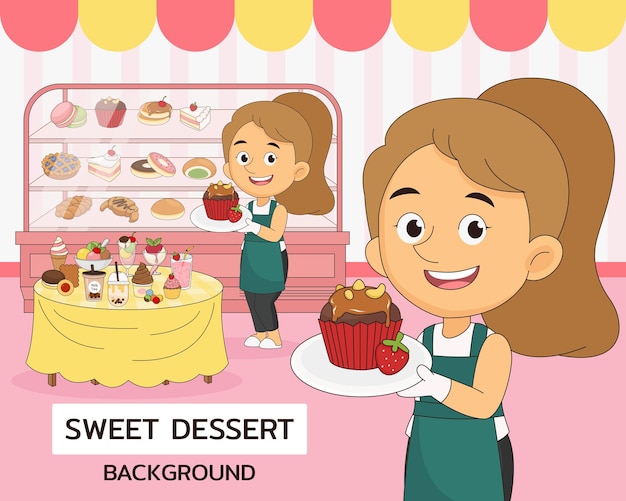 Sweet Dessert concept background. Flat icons.