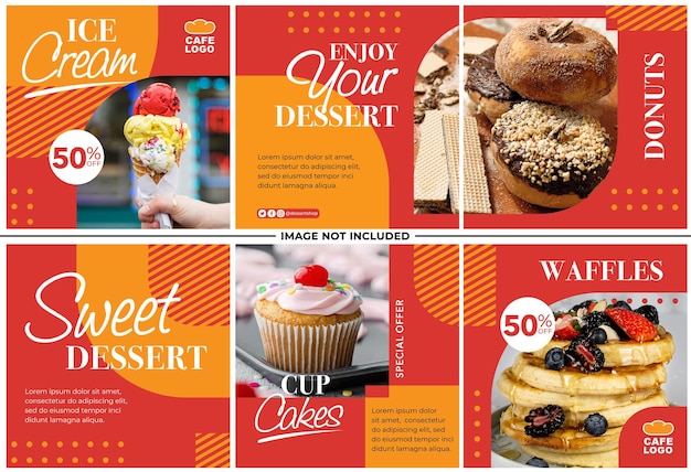 Vector sweet dessert menu promotion instagram post set