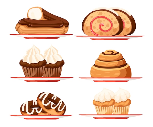 Sweet dessert pastry set illustration