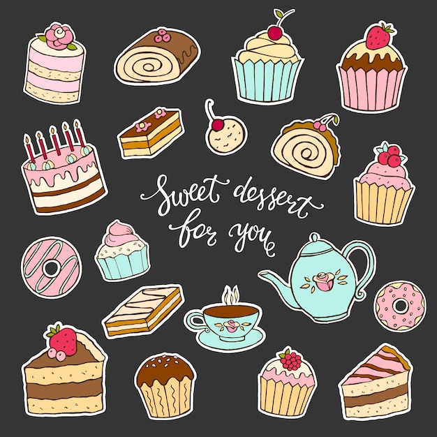 Vector sweet dessert for you hand lettering and cakes