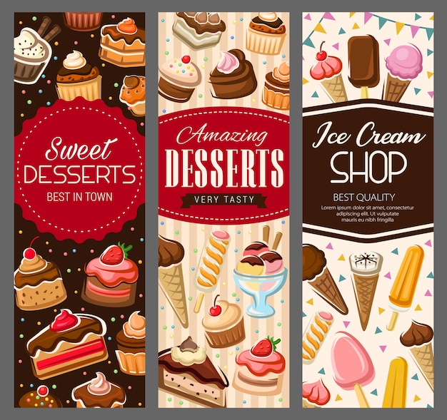 Sweet desserts pastry cakes and bakery biscuits