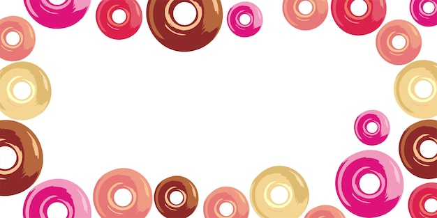 Vettore cornice di ciambelle dolci isolata su sfondo bianco illustrazione vettoriale per il design culinario caramella di compleanno per le vacanze