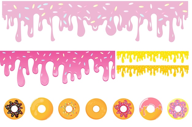 Sweet donuts with pink frosting Vector illustration of the donut icon Strawberry soft ice cream a