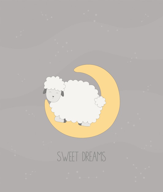 Sweet dreams - little sheep sleeps on the moon.