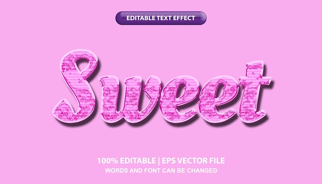 Sweet editable text effect template, Pink color lettering with shiny candy effect font style