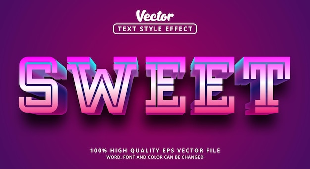 Сладкий редактируемый текстовый эффект с фиолетовым розовым синим металлическим цветом с глянцевым стилем