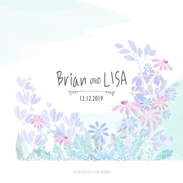 ベクトル 水彩風の甘い花の結婚式のカード。