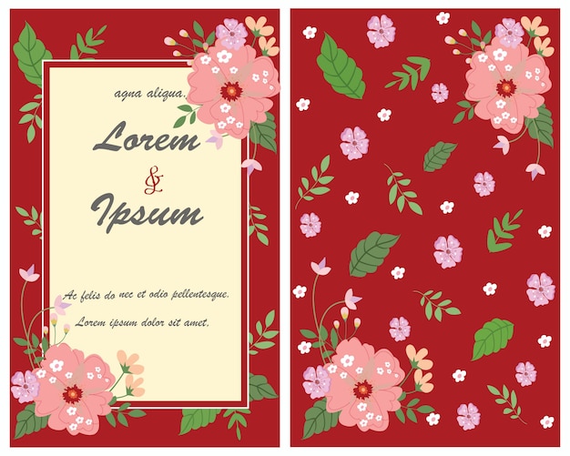 Vector sweet flower on red wedding card.