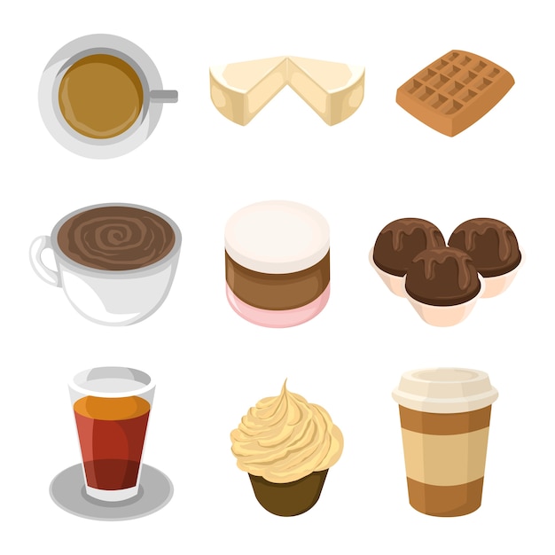 Vector sweet food cafeteria illustration set