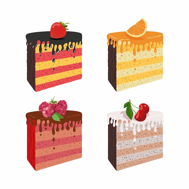 Sweet food Cakes set realistic vector icon collection