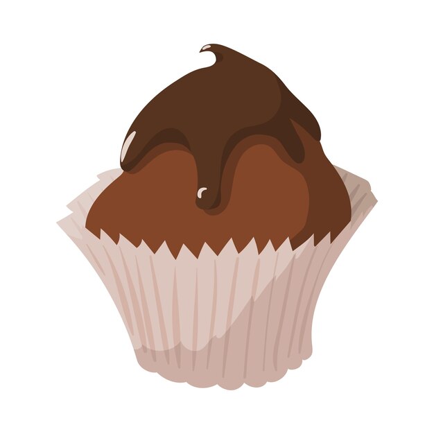 Vector sweet food chocolate creamy cupcake isolated on white background cartoon style