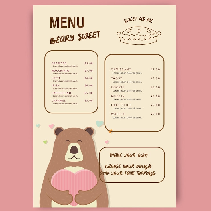 Vector sweet food and drinks menu template