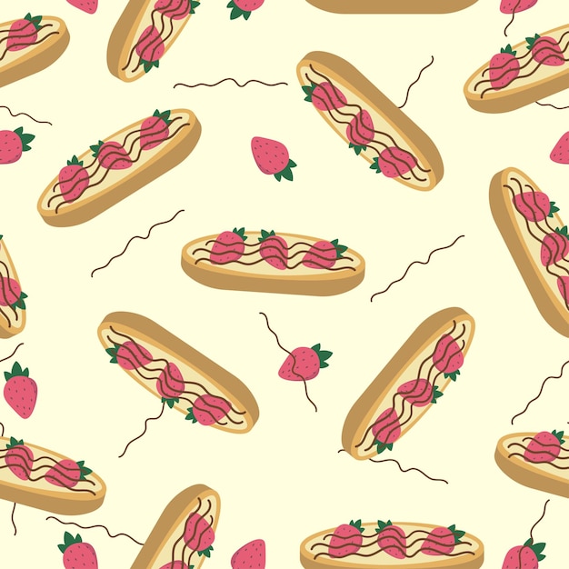 Sweet food vector sandwich with strawberry and chocolate pattern