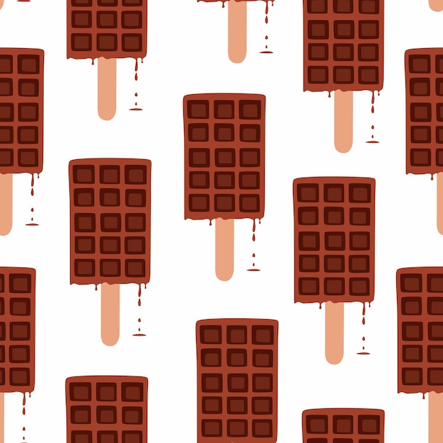 Sweet food vector seamless pattern of homemade corn dog waffle on a stick Dropped chocolate