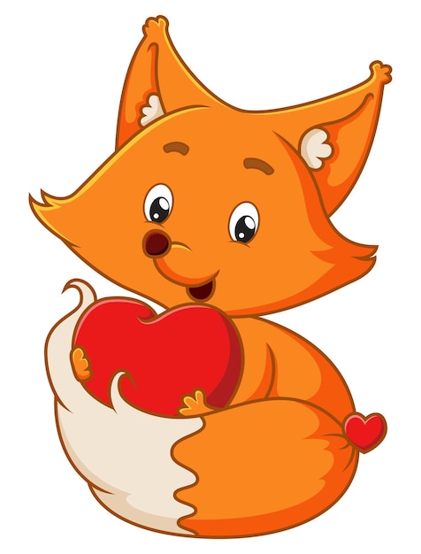 달콤한 여우는 삽화의 발렌타인을 위해 사랑 인형을 들고 있다