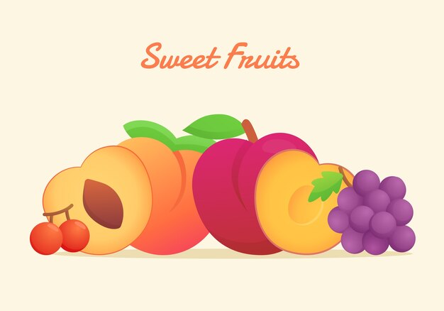 Sweet fruits set with flat color style