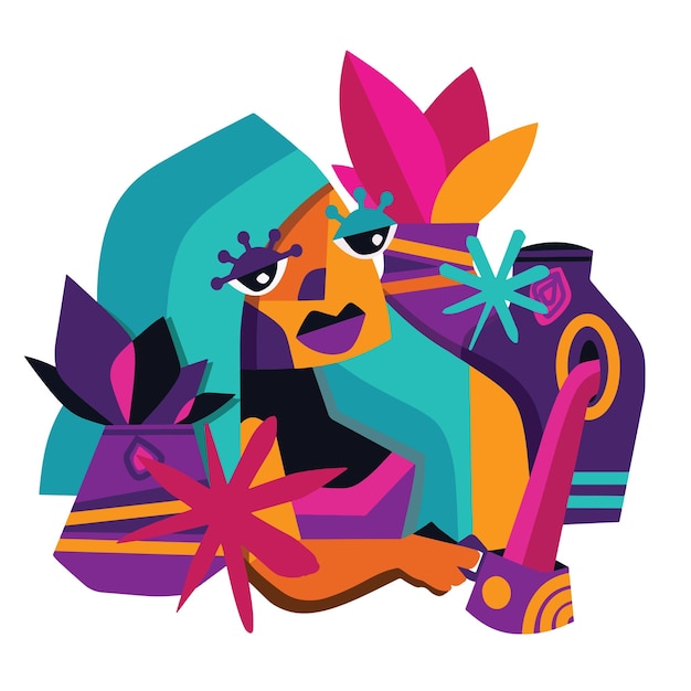 A Sweet Girl in Cubism Illustration
