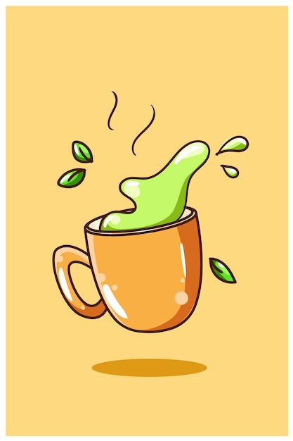 Sweet green tea cartoon illustration