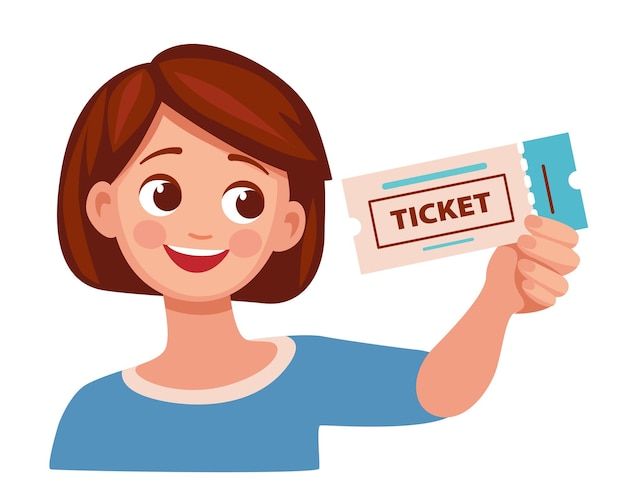 sweet happy girl shows a ticket