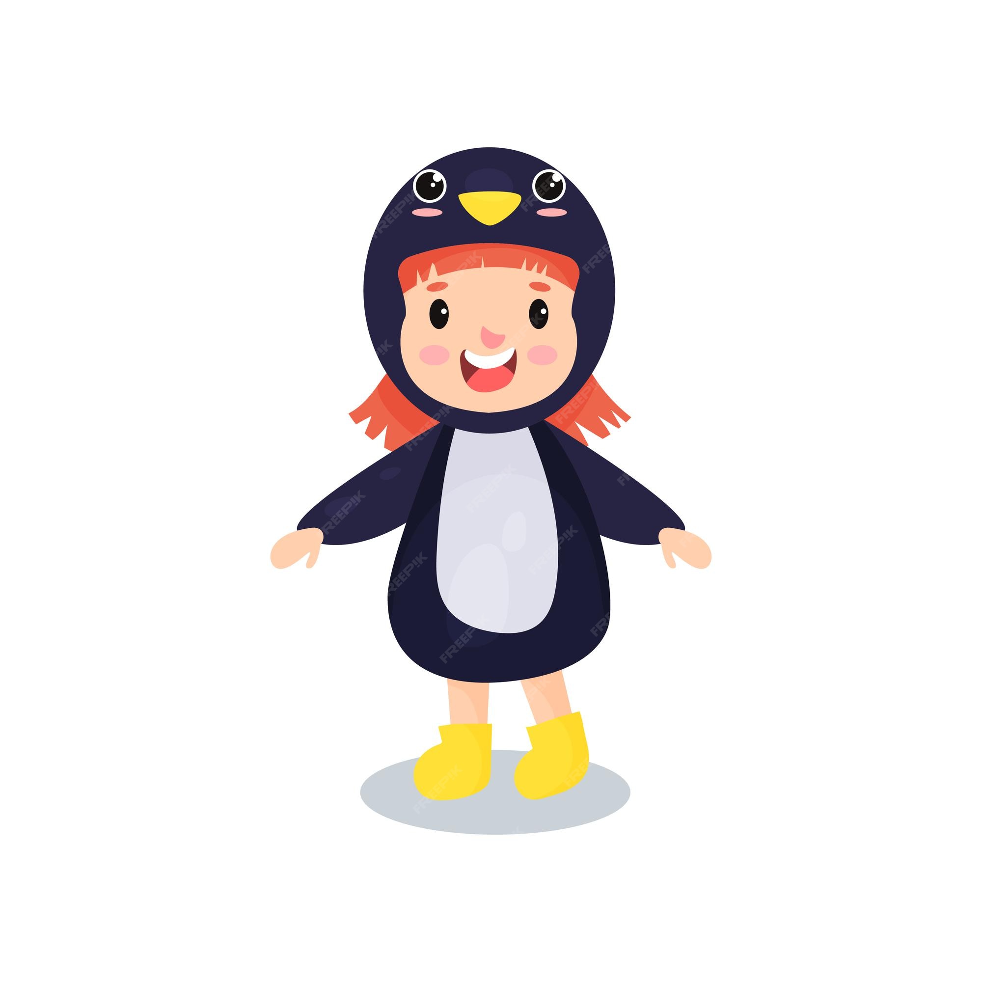 Premium Vector | Sweet happy little girl in the costume of penguin, kid in  festive fancy dress cartoon vector illustration isolated on a white  background