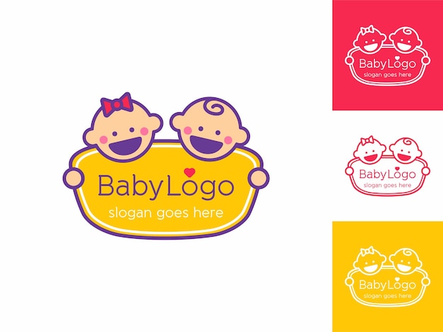 Vector sweet happy smile baby girl boy logo for care toys and accessory shop vector outline cartoon style