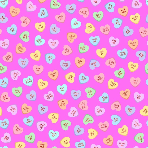 Вектор Сладкие сердечные конфеты бесшовные модели симпатичные милые конфеты на день святого валентина