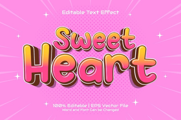 Sweet heart valentine teksteffect bewerkbare cartoonstijl