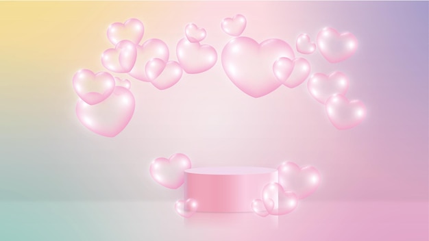 Sweet Hearts is ballon transparant met podium op kleurrijke achtergrond. Valentijnsdag concept