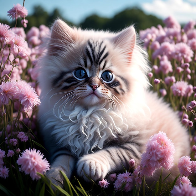 A sweet and heartwarming illustration of a baby cat cuddled AI_Generated
