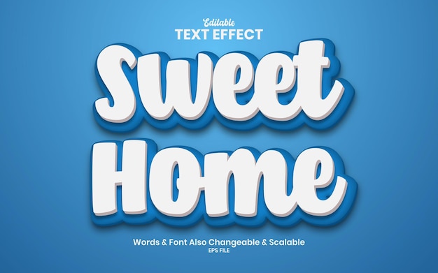 Вектор Сладкий дом синего цвета 3d текстовый эффект