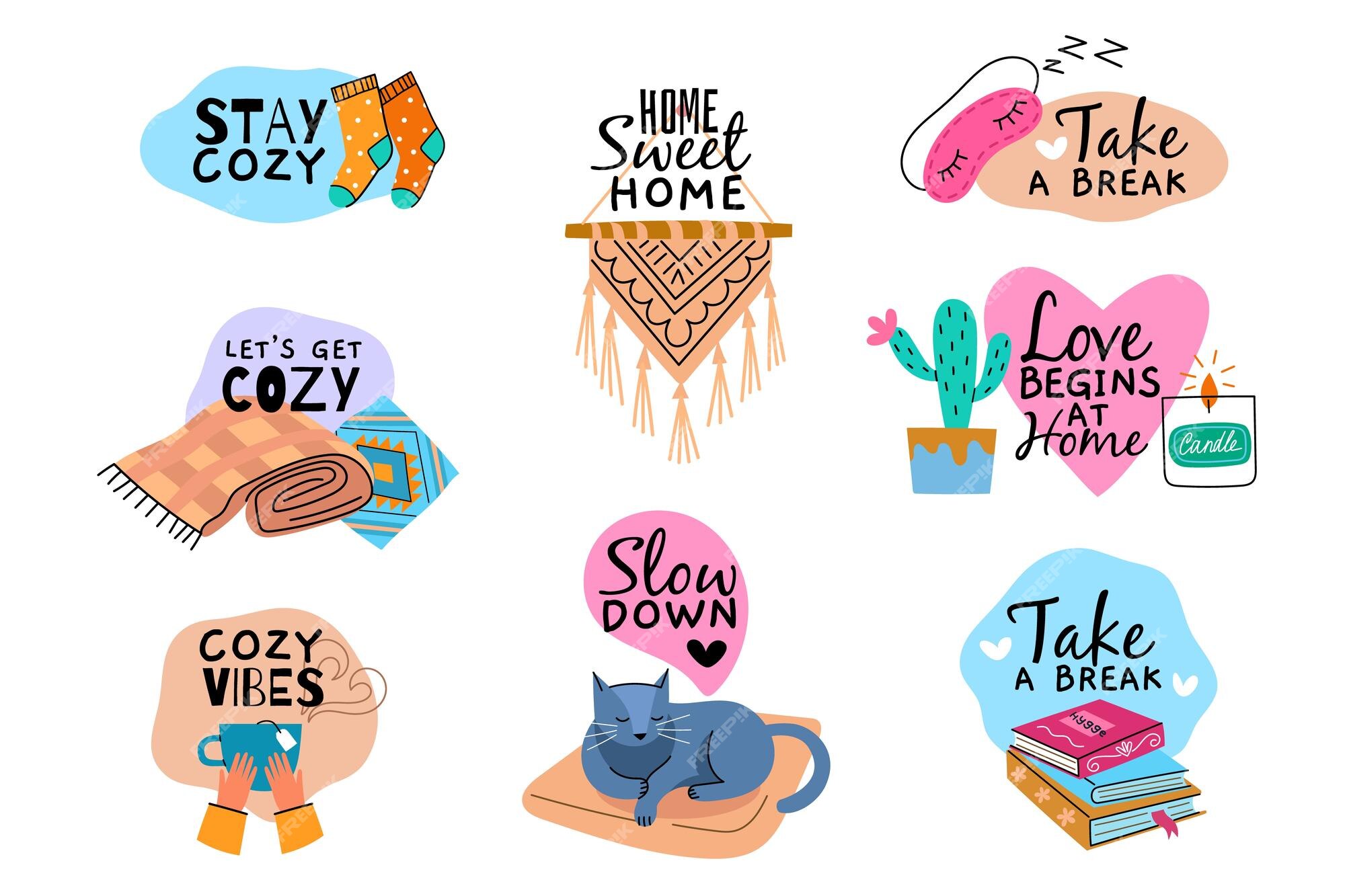 Premium Vector | Sweet home cute stickers cozy lovely elements ...