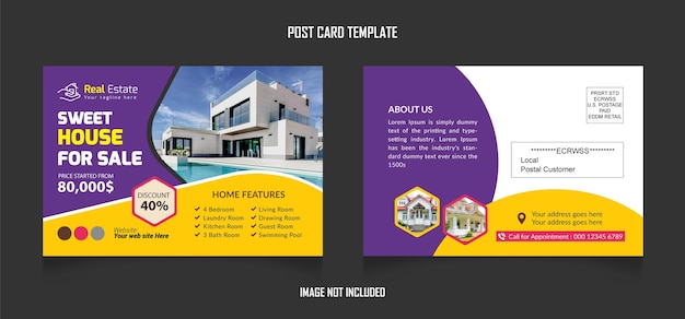 Sweet House for sale postcard, real estate  Modern &amp; Elegant Postcard Template.