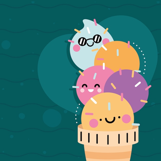 Vector sweet ice cream kawaii character