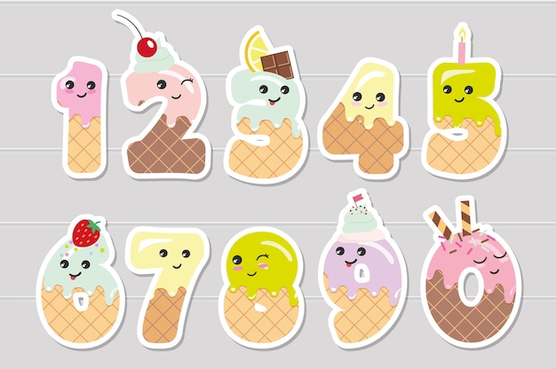 Numeri kawaii dolci per il design del compleanno.