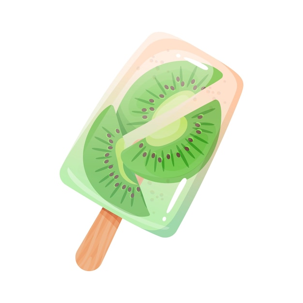 Sweet kiwi ice cream on white background Vector illustration