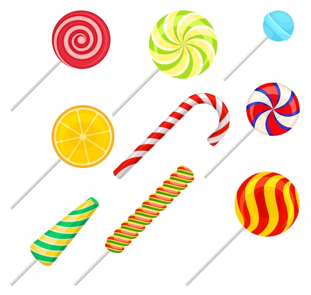 Sweet lollipops set, colorful sweets, sugar candies  illustration