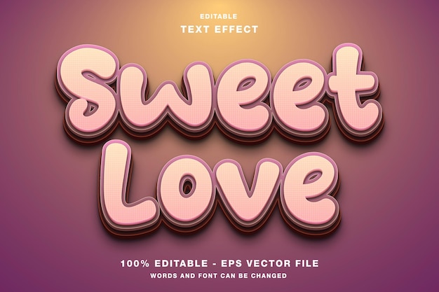 Vettore effetto testo modificabile 3d dolce amore