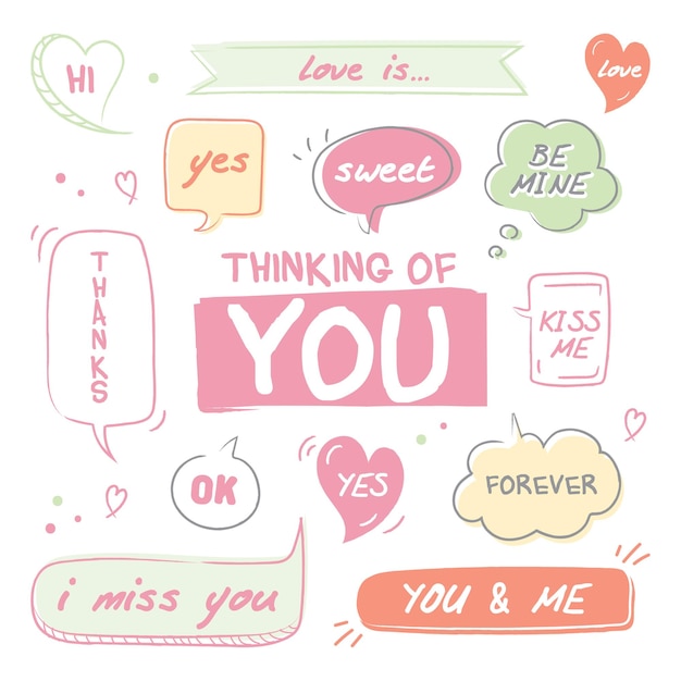 Vector sweet love messages, stickers and bubble speeches