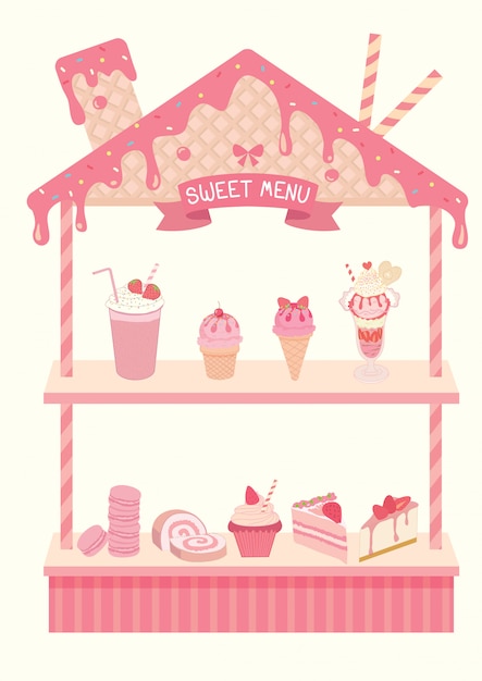 Sweet menu design for shelf with strawberry flavor.