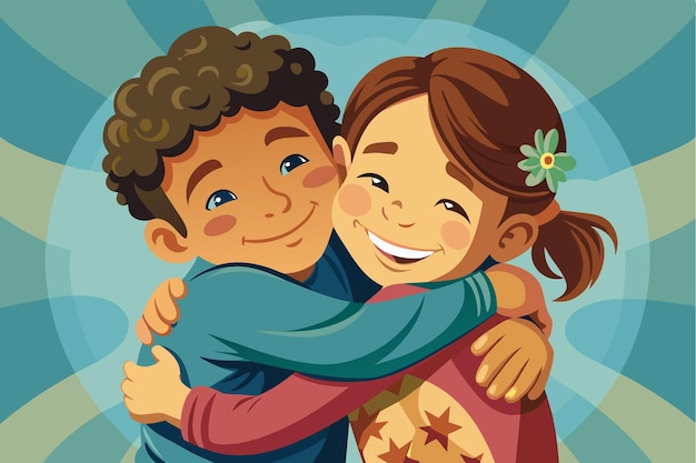 Vector a sweet moment captured between siblings as they share a hug and a smile surrounded by colorful autumn leaves