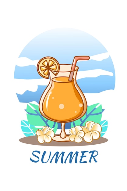 Vector sweet orange ice juice in summer cartoon illustration