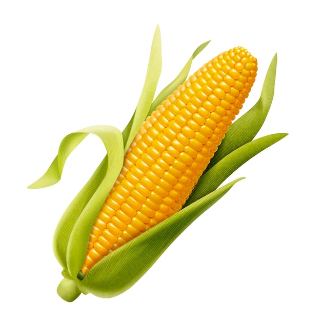 Sweet organic corncob in 3d illustration on white background