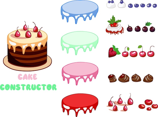 sweet parts to create your cake.  various flavors and colors of toppings and cream for the cake.